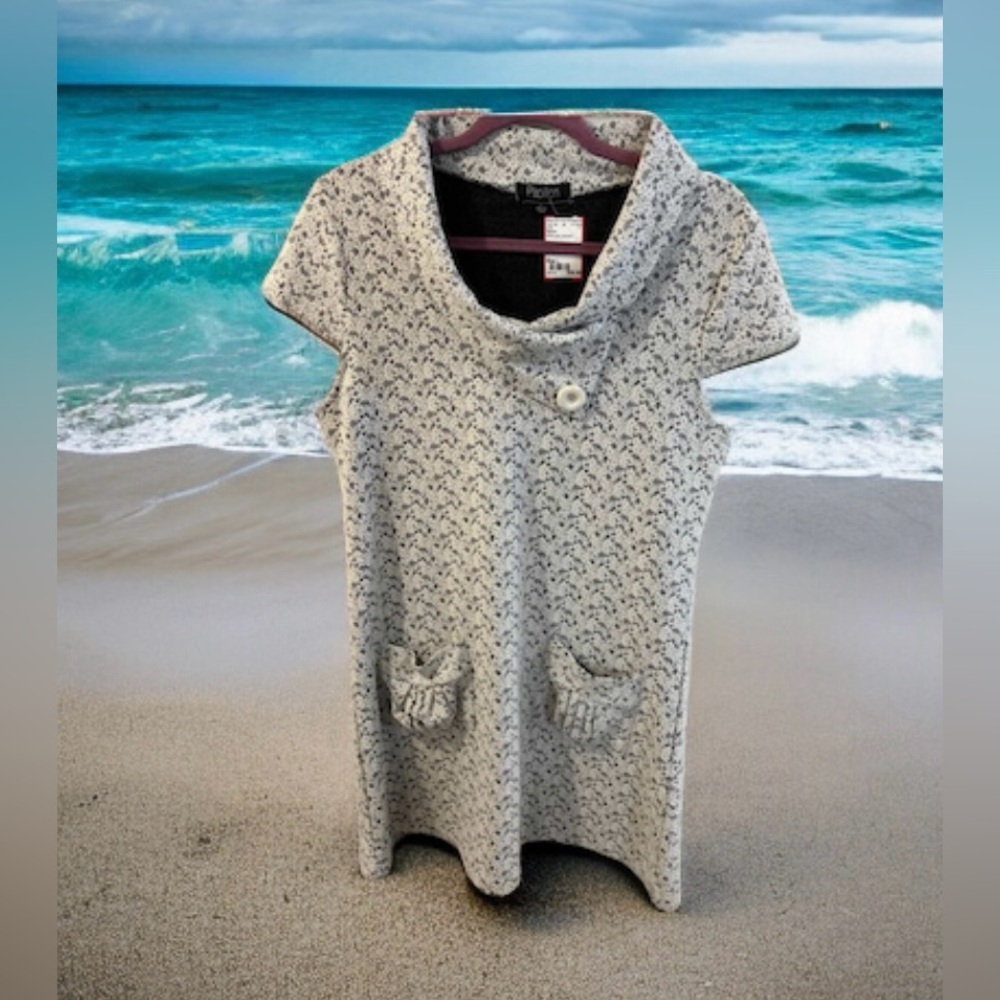 Papillon White /BLK Jacquard Tunic Dress -EUC-Sz-L -pockets-layer- lagenlook - Picture 9 of 13